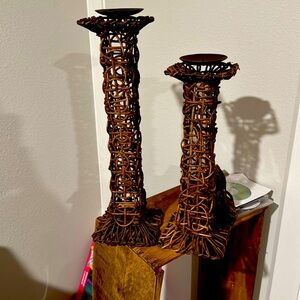 Vtg woven candle pillar